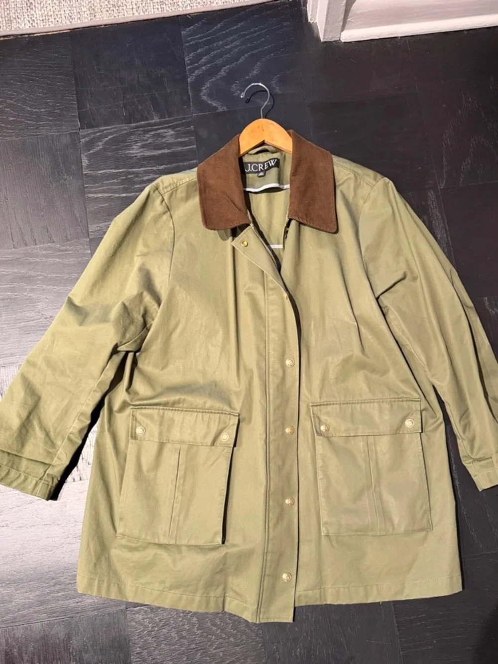 J. Crew Olive Green Heritage Barn Jacket Waxed Coat BT815 - Picture 2 of 4